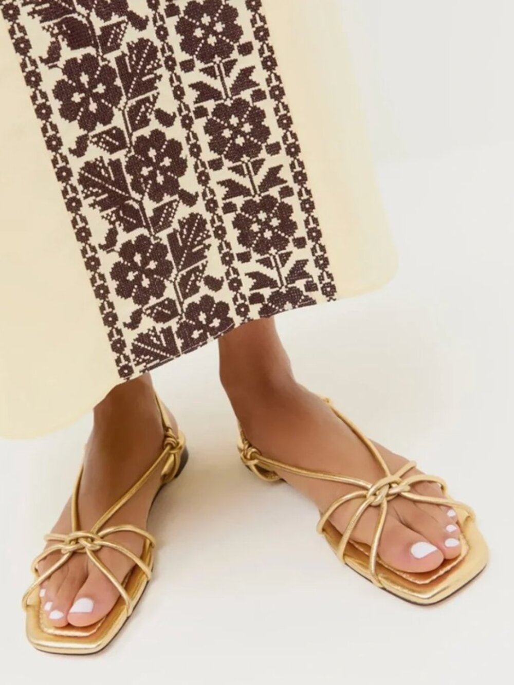 Loeffler Randall Karly Gold Leather Strappy Sandal